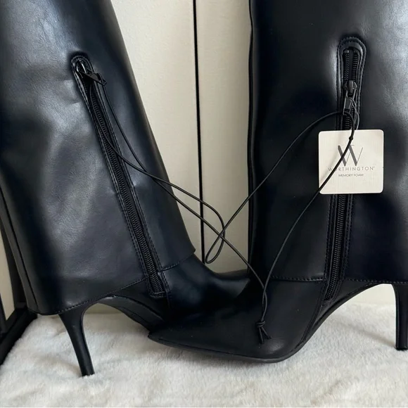 Worthington Sleek Black Leather Heeled Boots - Picture 11 of 14